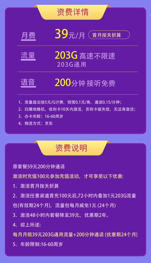 图片[2]-联通优优卡39包203GB通用流量+200分钟通话流量卡推荐-麦卡